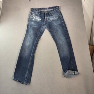 Tom Tailor Jeans Mens 33x32 Selvedge Slim Straight Denim Distressed Button Fly